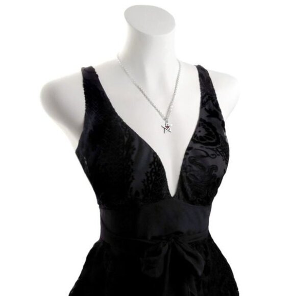 Crystal Pentagram Pendant – Alchemy Gothic Star Symbol ✦ Red Crystal ✦ Pewter OS - Picture 2 of 3